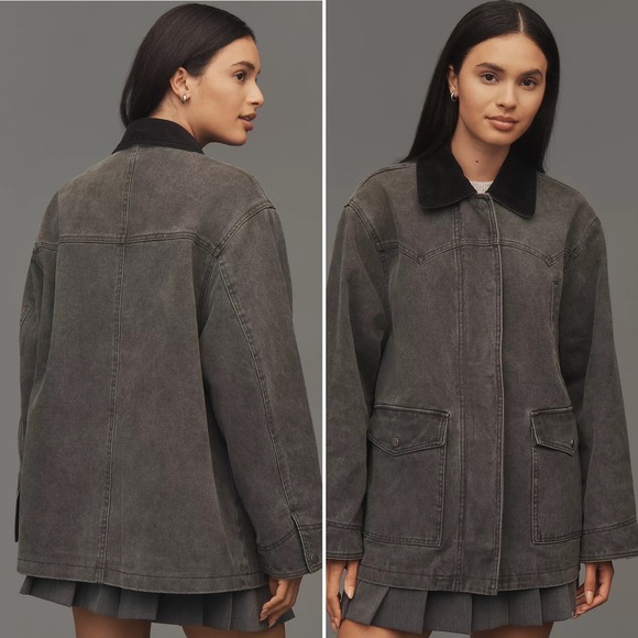 Pilcro Jackets & Blazers - NWT Anthropologie PILCRO Western Barn Jacket Oversized Charcoal Denim Sz XS $178
